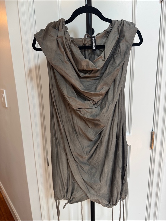 Demobaza Pants - Demobaza Draped Sleeveless Hooded Tunic Jumpsuit in Taupe